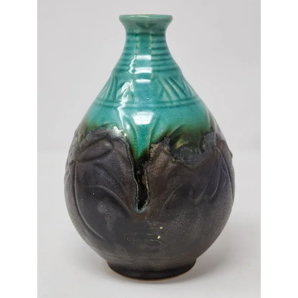 Vintage Drip‎ Glaze Vase Matte Chocolate And Turquoise